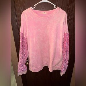 BiBi Pink Sequin Pullover Sweatshirt Crew Neck Long Sleeve Size Medium